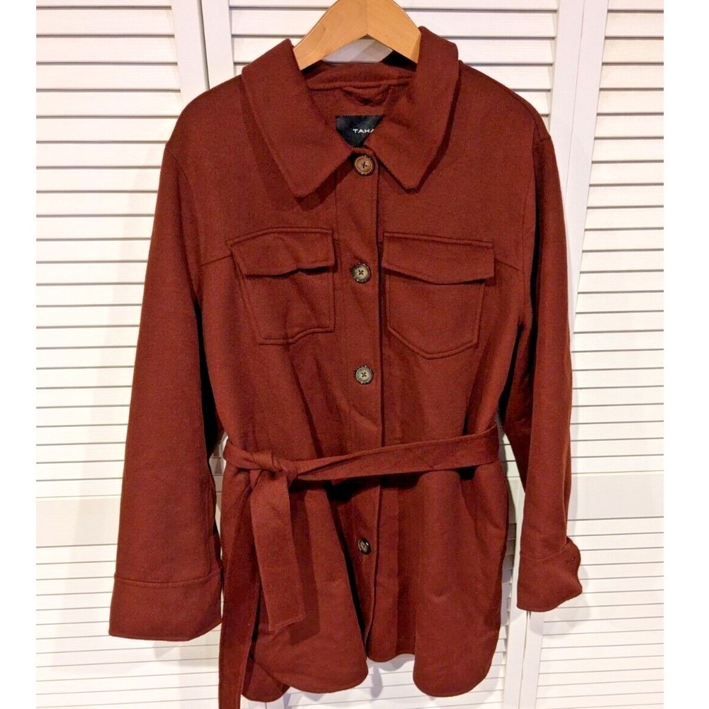 Tahari NWT Belted Shirt Jacket Women's XXL Rust Brown Utility Overshirt‎ Shacket